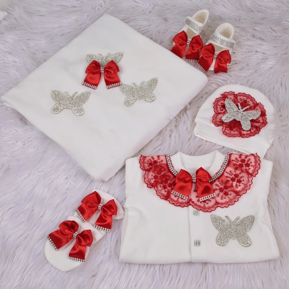 Baby-Outfit-Set 2025: 5-teiliges Spitzen-Baumwoll-Set für Neugeborene - Säuglingspflege-Kollektion