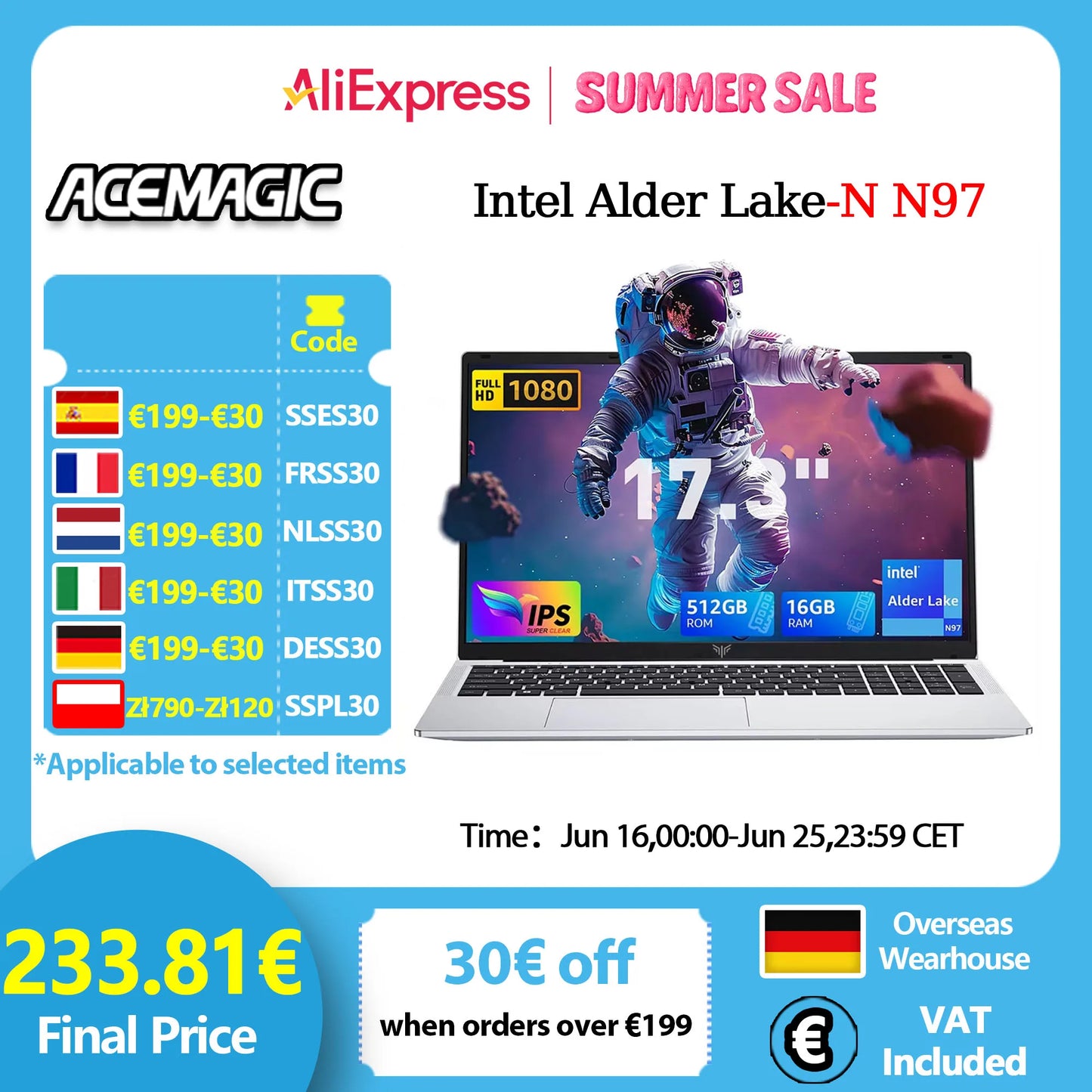 Laptop 2025: ACEMAGIC AX17 Intel Processor N97 17.3" Ultra Slim 6000mAh - 16GB LPDDR4 RAM 512GB ROM Windows 11 Collection