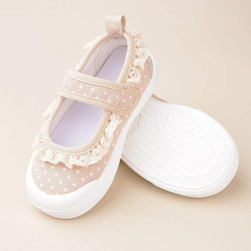 Mädchen-Schuhe 2025: Lace-Canvas Princess-Flat - Polka Dot Collection