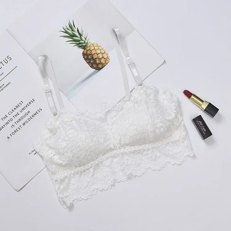 Lace Bra for Women Sexy French Lingerie Bralette Seamless Crop Top Corset Unwired Underwear Female Intimates Embroidery Tube Top