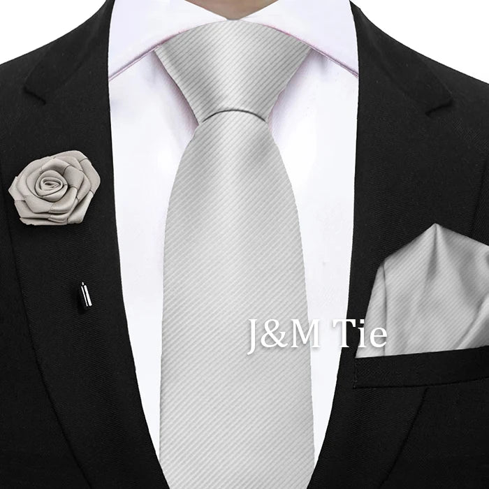 Simplicity Mens Ties Solid NeckTie Pocket Square Floral Brooch Set Men's Wedding Tie Suit Accessories Fit Group Holiday Party