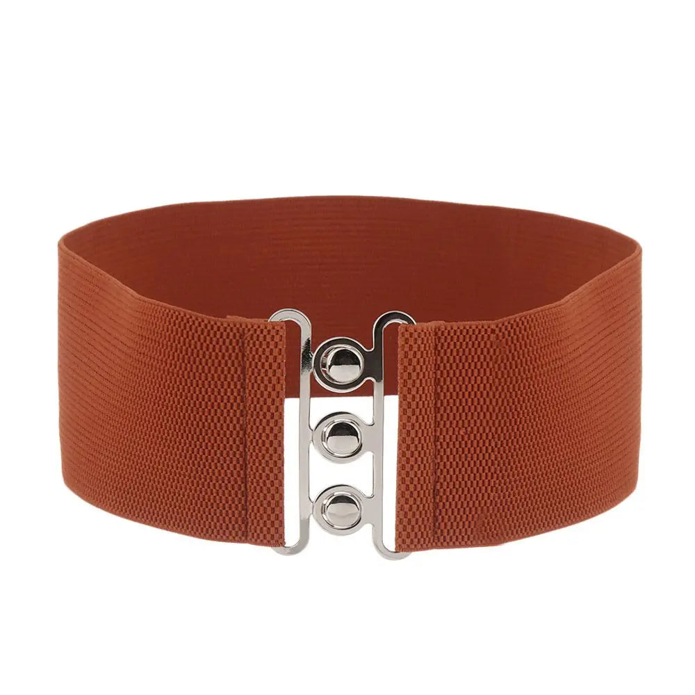 Women Fashion Wide Elastic Belt Metal Buckle Cinch Waistband Ladies Dress Waist Band Fashion Accessory