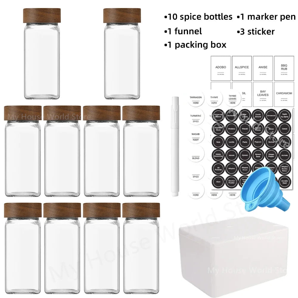 TCJJ Gewürzgläser Glas Mit Bambusdeckel - 13 Teile 118ml