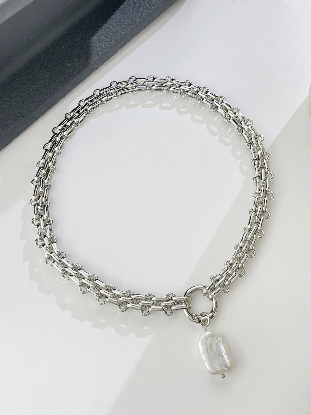 Peri'sBox Large Square Natural Freshwater Pearl Pendant Chunky Chain Necklace for Women Vintage Elegant Baroque Pearls Necklaces