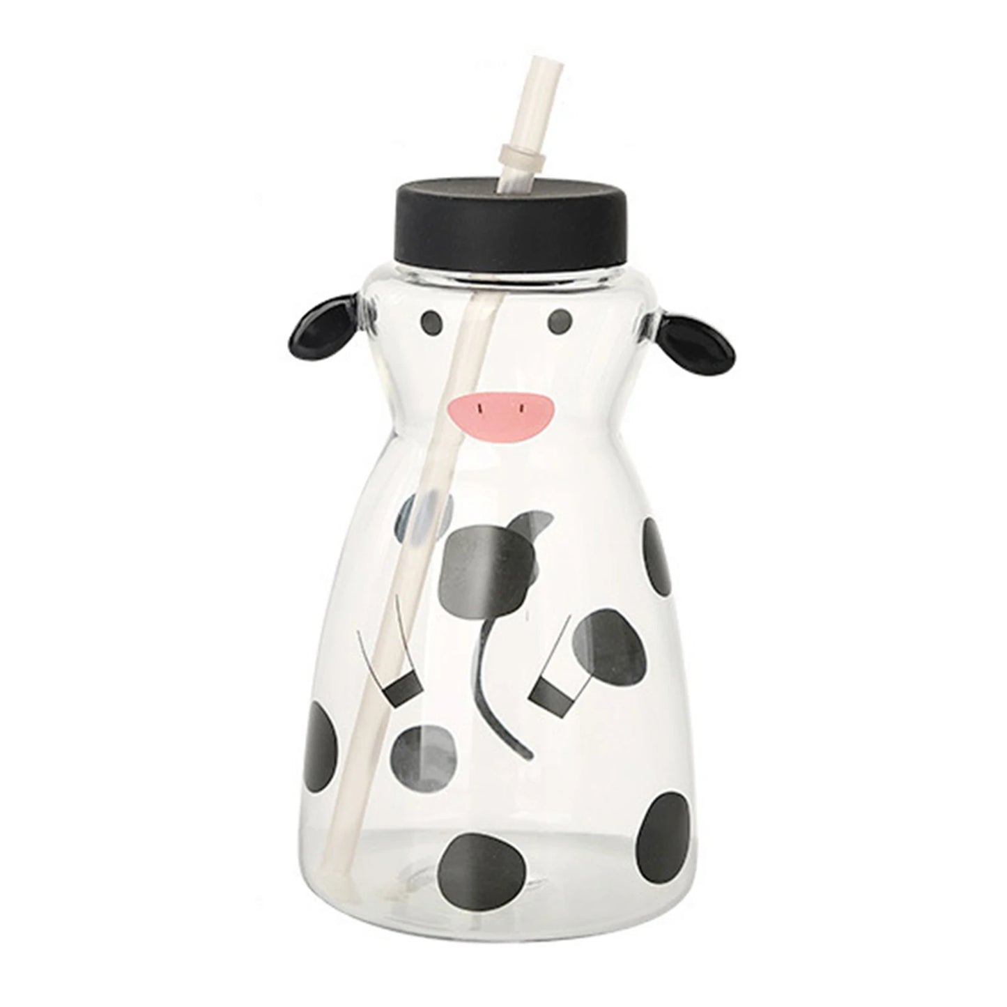 Glass Cold Water Kettle With Handle Lovely Cartoon Cow Cold Cup Flowering Teapot Milk Iced Beverage Bottle Jug Kitchen Supplies