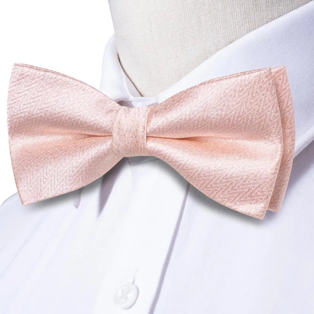 Set de butoni de buzunar cu papion de mătase Hi-Tie pentru bărbați, culoare roz piersică și somon, cu nod fluture pre-legat, pentru nunți și afaceri