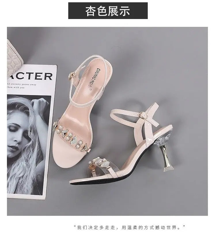 Elegant Sandals Ladies 2023 Shoes for Women Sandals Summer 2023 Fashion Crystal Transparent Thin High Heels Sandals Female 35-40