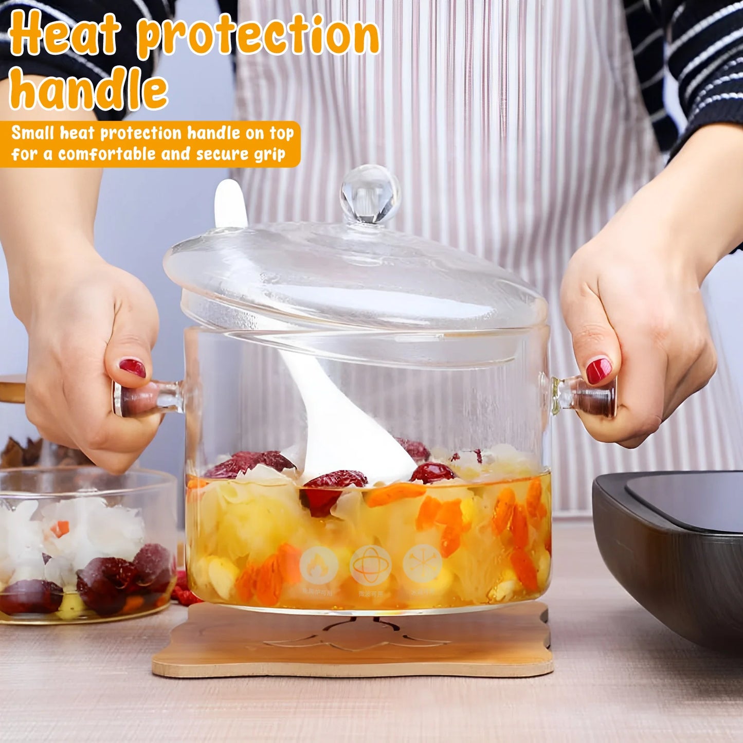 Willstar 1,5L Glastopf Hitzeresistent - Dualgriffe Deckel