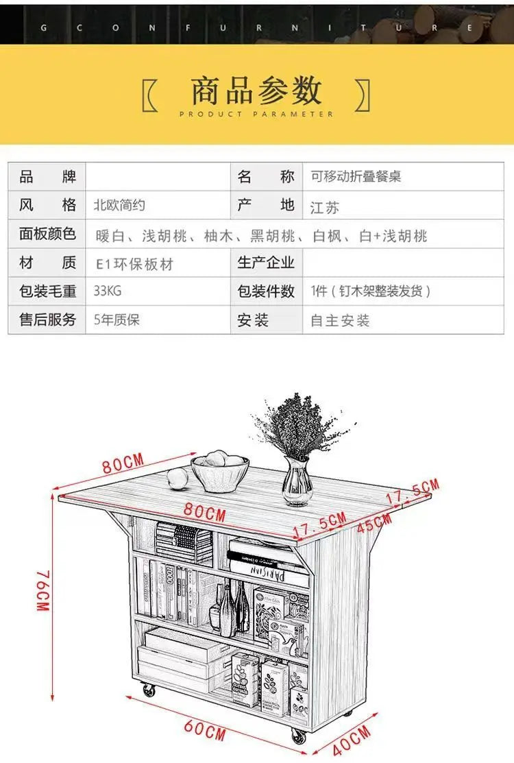 Modern Klappbar Esstisch Mit Aufbewahrung Regale Beweglich Küche Insel Schrank Massivholz Spanplatte Für Kleine Räume