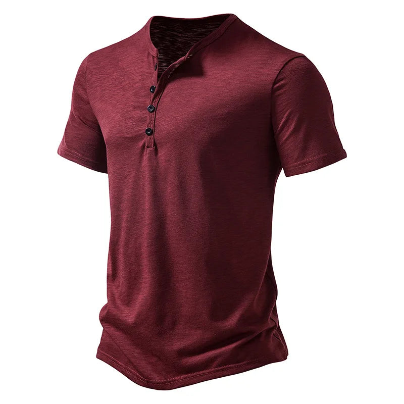 Henley Collar Summer Men Casual Solid Color Short Sleeve T Shirt for Men Polo men High QualityMens T Shirts
