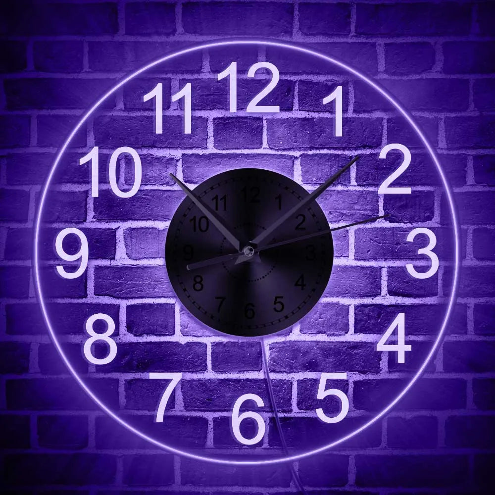 Modernes Acryl-Wanduhr mit LED-Hintergrundbeleuchtung - Schlafzimmer/Bettseite/Nachttischuhr - Leuchtet im Dunkeln - Mehrere LED-Farben - Dekoration