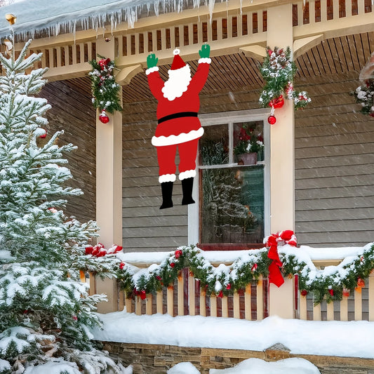 1pc Santa Claus Climbing Wall Hanging Decoration Christmas Outdoor Ornament Festive Party Decoration Polyester Hanging Cloth