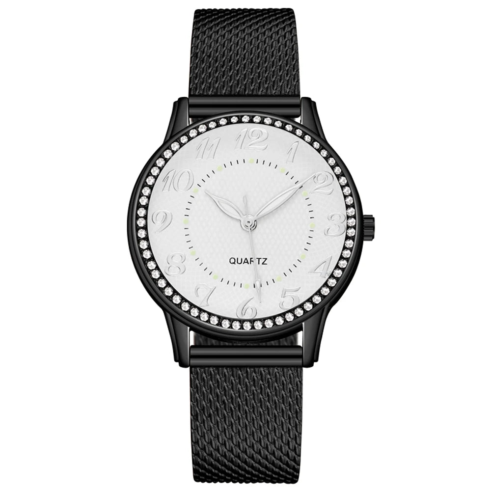 Women Watches Luxury Mesh Band Bracelet Rose Gold Inlaid Crystal Fashion New
