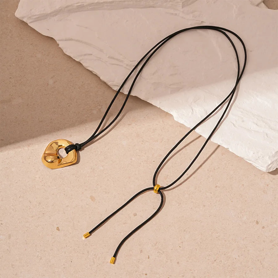 Gold Plated Geometric Circle Pendant Necklace for Women Girls Adjustable Long Leather Rope Chian Necklaces Sweater Chain Jewelry