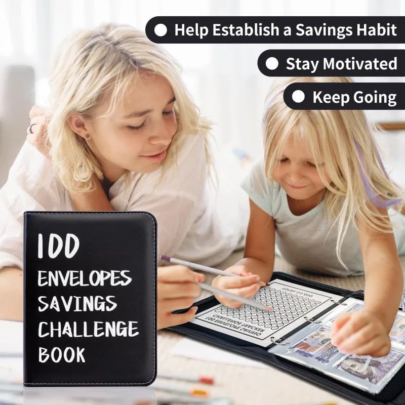 PU Leather Notebook Binder Budget Saving Money Planner Money Organizer for Cash Savings Zipper Envelope Pockets Stickers