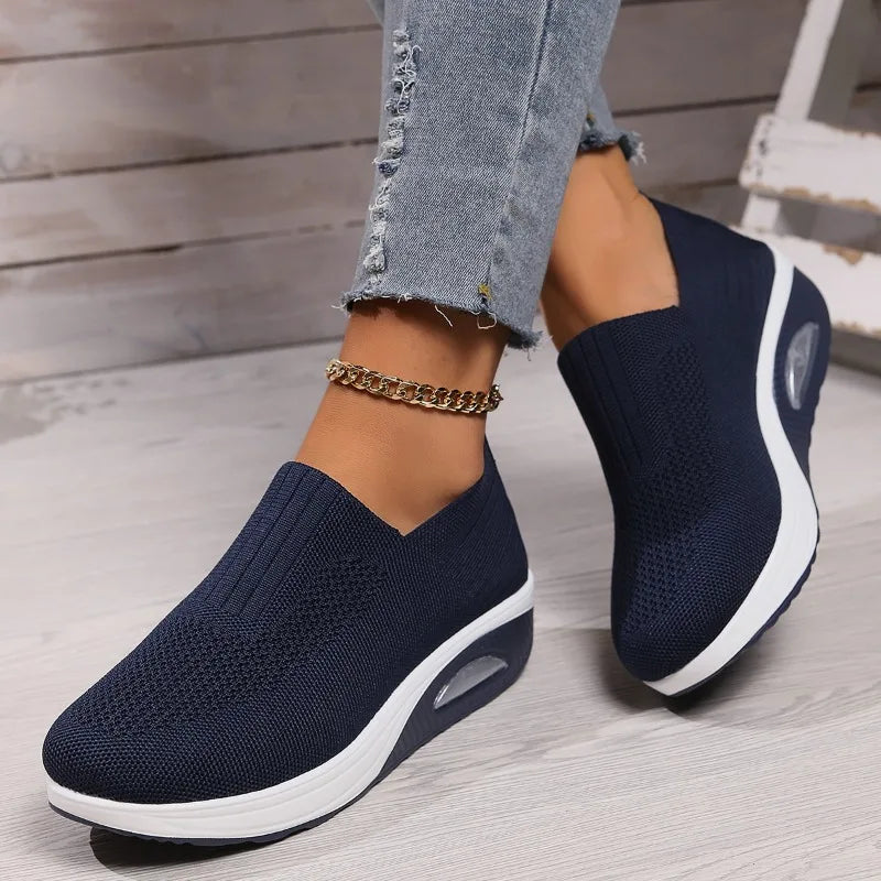 New Women Tennis Walking Shoes Air Cushion Non Slip Orthopedic Shoes Ladies Platform Mules Breathable Wedge Female Sneakers