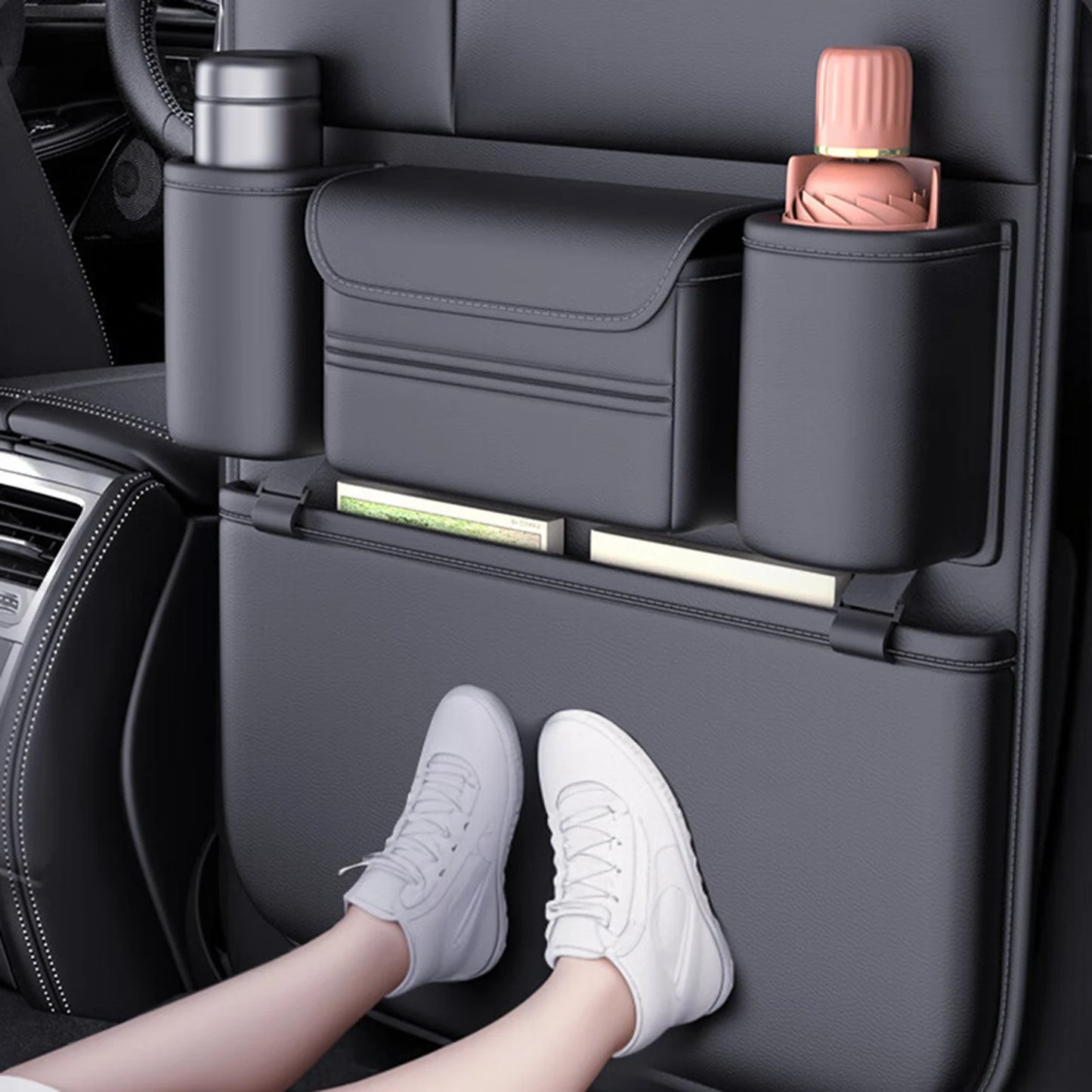 PU Car Backseat Organizer Storage Bag Multi-function Large Capacity Seat Back Storage Organizer Hanging Bag Protector Pad