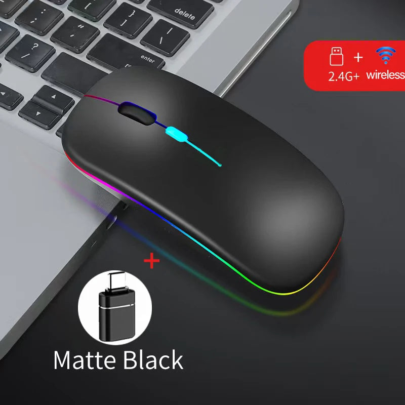 Dual-Mode-Wireless-Maus Bluetooth-kompatibel LED-Rechargeable Laptop-Maus Portable Computer-Mäuse für Laptop iPad Tablet