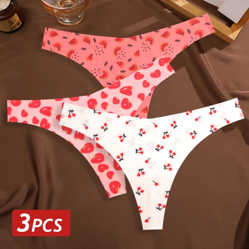 All Of Me Damen-Unterwäsche 2025 - 3er-Set Ice Silk nahtlose Strings Leopard & Schmetterling Print