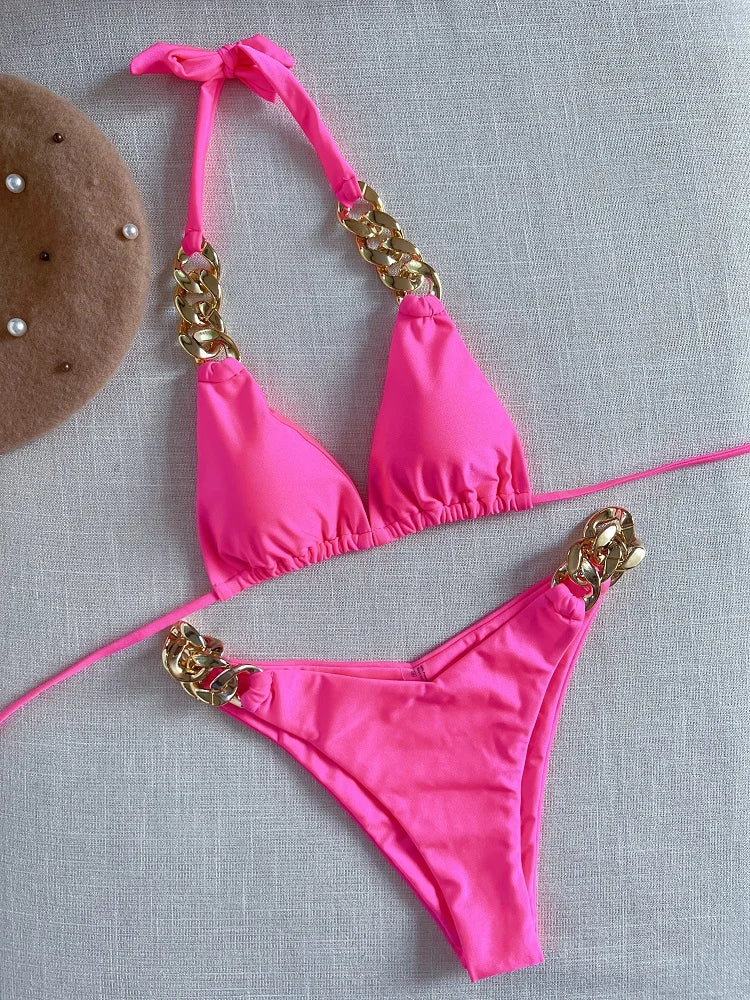 RUOTONGSEPT Elegant Bikini 2025: Verbesserte Unterstützung Nylon Dreieck Badeanzug - Brasilianischer Bikini Set Halter Schwimmbekleidung Frauen 2-teilig
