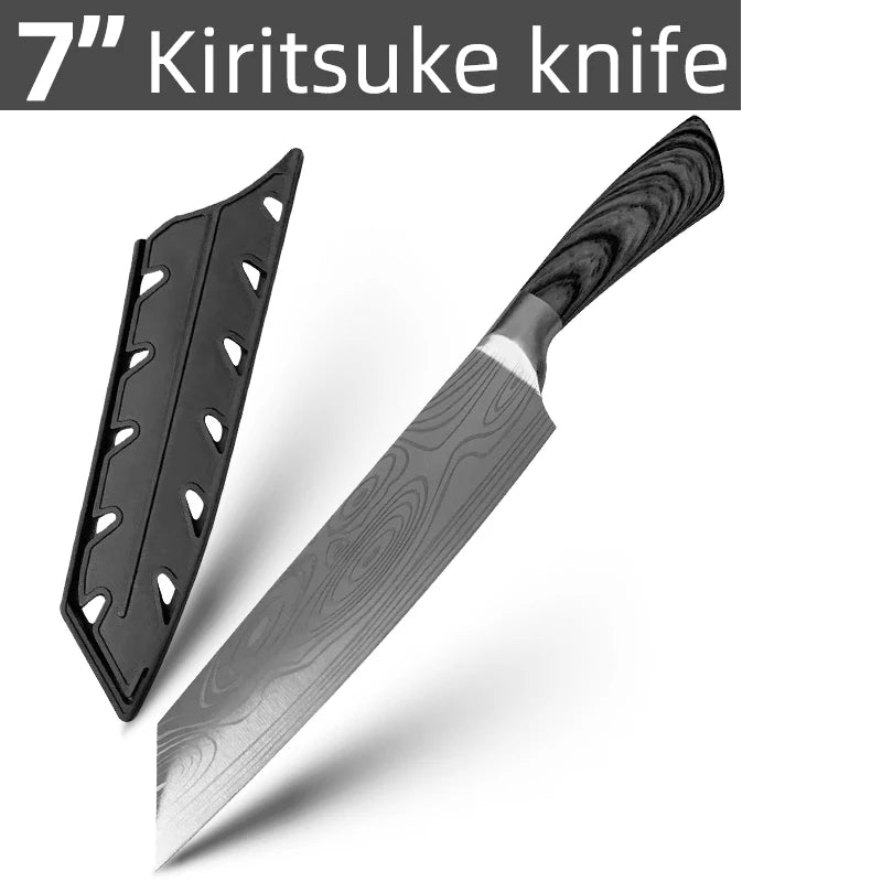 Kitchen Knife Damascus Laser Chef Knife 5 7 8 Inch Meat Cleaver Japanese Santoku Knive Butcher Slicing Cutter for Fish Vegetable