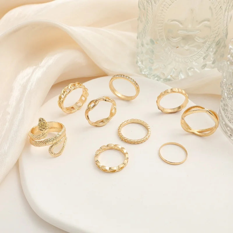 Zhejiang Schlange Ring Set Boho - 9 Stück Gold Offen