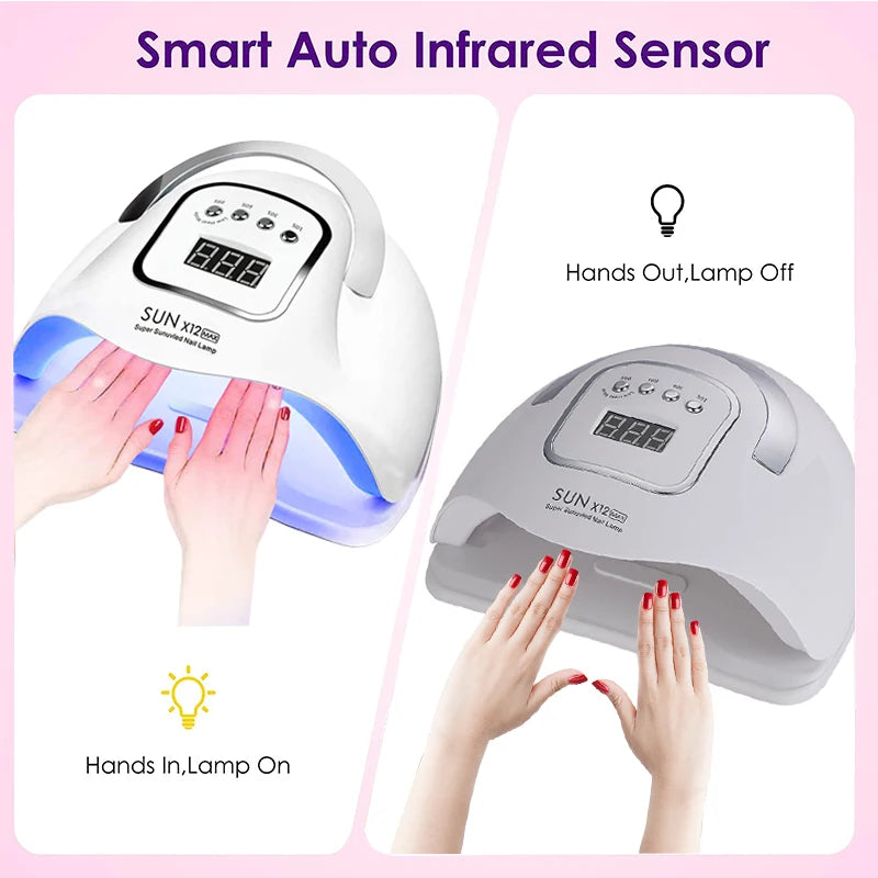Lampă UV LED SUN X12 MAX pentru manichiură, lampă UV cu 66 de LED-uri pentru uscător de unghii cu senzor inteligent, instrument profesional de salon