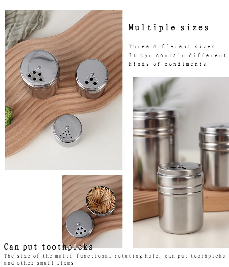 Multi-purpose Stainless Steel Seasoning Jar Toothpick Holder Salt Sugar Bottle Rotating Cover Spice Pepper Shaker Kitchen Gadget