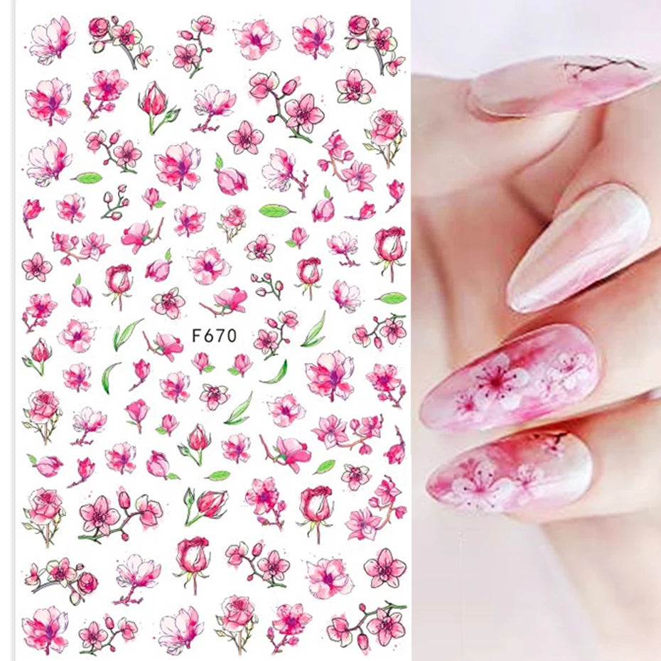 New Spring Fresh Flowers Butterfly 3D Nail Stickers Colorful Laser Butterflies Geometric Pattern Stickers Nail Decoration 1PCS