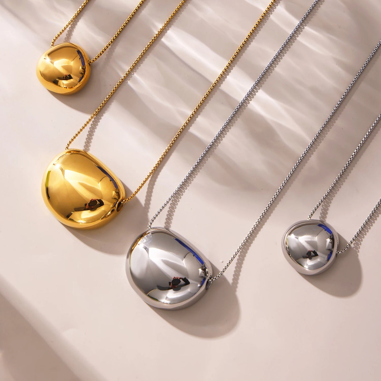 Gold Color Silver Oval Pendant Necklace For Women High Quality 18K Long Stainless Steel Necklace Ladies Fashion Jewelry Gift