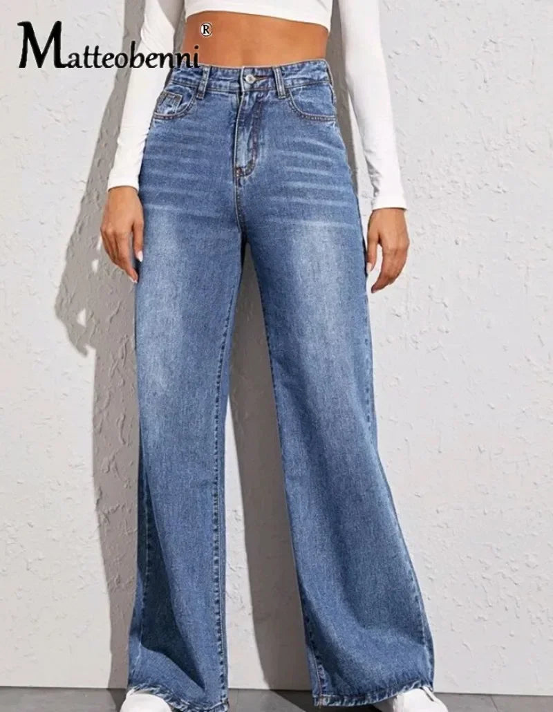 Fionago Hochtaillierte Jeans - Baumwolle Stretch Weit