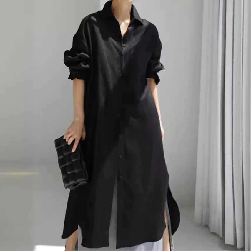 Elegant Women Shirts Dress Spring Fashion V-neck Long Sleeve Cotton Linen Maxi Dresses Ladies Casual Holiday Vestidos 2024 Robes