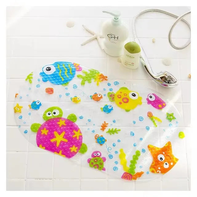 Cute Cartoon Anti-Slip PVC Bath Mats With Sucker 38cm*69cm Bathroom Multi-Color Carpet Bathtub Non-Slip Shower Soft Massage Pad