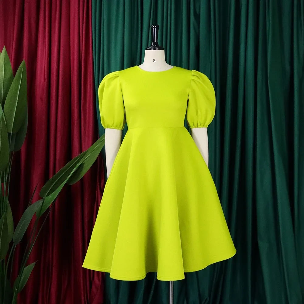 Elegante Kleider Für Frauen 2024 O-Ausschnitt Kurze Ärmel Hohe Taille Plissiert Midi Luxus Weiblich Geburtstag Party Dinner Vestidos