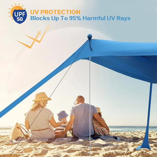 Outdoor Beach Sun Shade Portable UV Protection Family Camping Beach Tent Canopy with Storage Bag for Beach Camping Party Picnic
