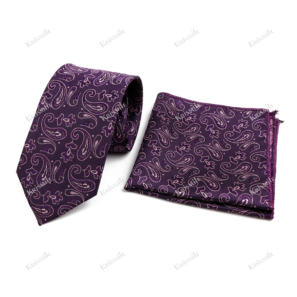 Novelty Paisley Tie Pocket Square Set For Men Skinny Slim 6cm Necktie Fit Business Wedding Party Stage Host Daily Wear Accessory