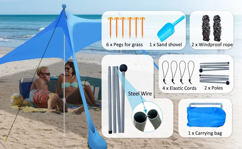 Portable Canopy Beach Tent Pop-up Sunshade UV Resistant Camping Bed Tent Windproof and Sunscreen Sun Shelter Canopy Garden House