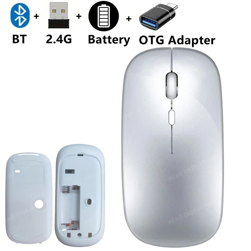 Wireless Maus Slim Bluetooth-kompatibel 2.4G Computer-Mäuse Portable Rechargeable/Battery Cordless Maus für iPad Laptop Desktop