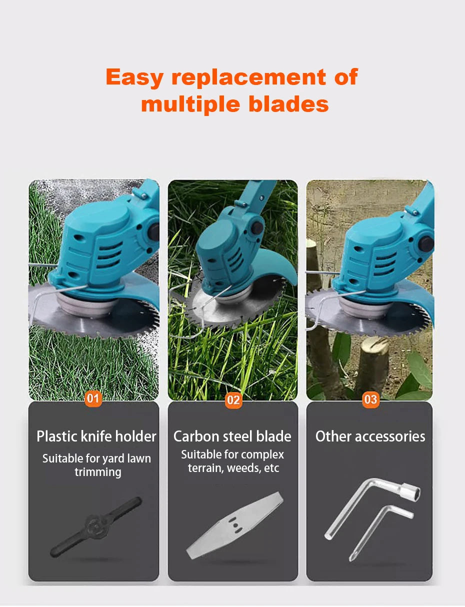Small Household Cordless Lawn Mower Rechargeable Lawn Mowing Machine Electric Trimmer Garden Tools for Makita (Without battery)