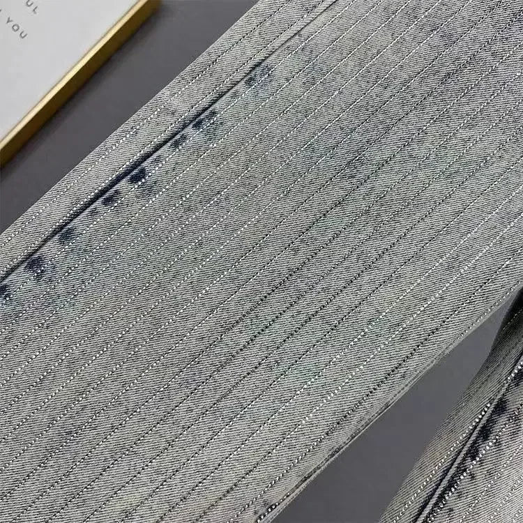 Jeans Women's Tide 2025 New Spring High Waist Loose and Thin Heavy Industry Hot Diamond Wide Leg Mopping Trousers - Golden Bridge Store