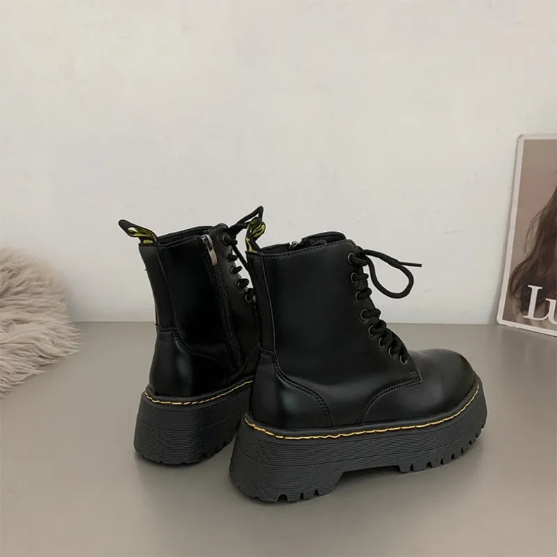 Ghete Chelsea din piele COZOKCN cu platformă - Mărimea 38, Toc de 3 cm, Ax până la gleznă