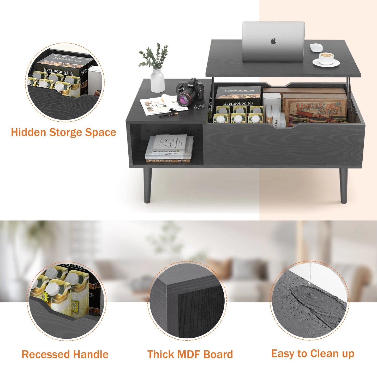 Couchtisch 2025: JHK Lift Top Coffee Tables Living Room - 39.37"x19.7" Desk Tea Wood Dining Adjustable Storage Collection
