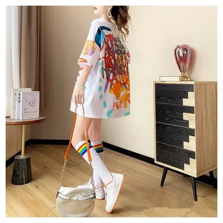 Sommer-T-Shirt 2025: Short-sleeved T-shirt Women's Pure Cotton Summer - New Loose Slim Round Neck Versatile Outside Printed Design Top Trendy Collection