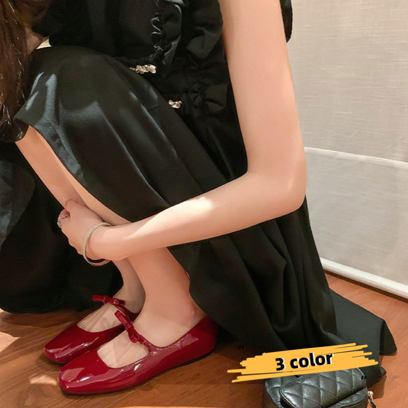 Ballet Falts Shoes for Women Bow Tie Elegant Women's Loafers Shoes with Low Heels Black Leather Mary Janes Desinger Shoes Ladies