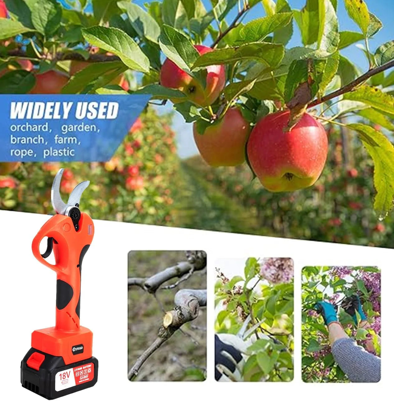 OUTIGO Elektrische Gartenschere - 40mm mit Display 2x 3.0Ah Akkus für Obstbäume und Weinberge Karbonstahl