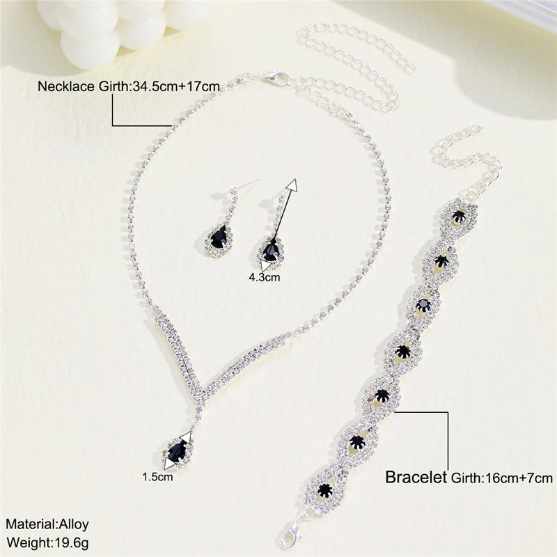 Luna Elegance Strass Brautset - 3-Teilig Schwarz Tropfen