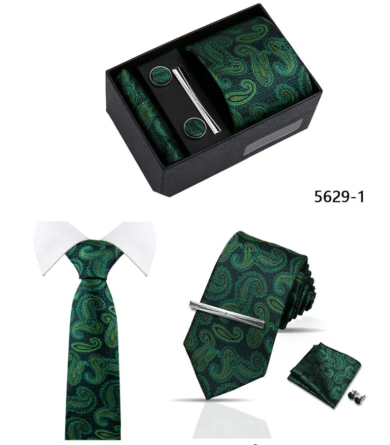 Elegant Men's Suit Necktie Gift Box Set Floral Tie Handchief Cufflinks Tie Clip 4-Piece Business Wedding Party Suit Accessories