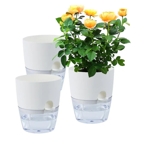 Flowerpots 3 Set Transparent Plastic Double-deck And Self-absorbent Cotton Rope Lazy Flower Pot Fashion Flowerpot Garden Supplie - Golden Bridge Store