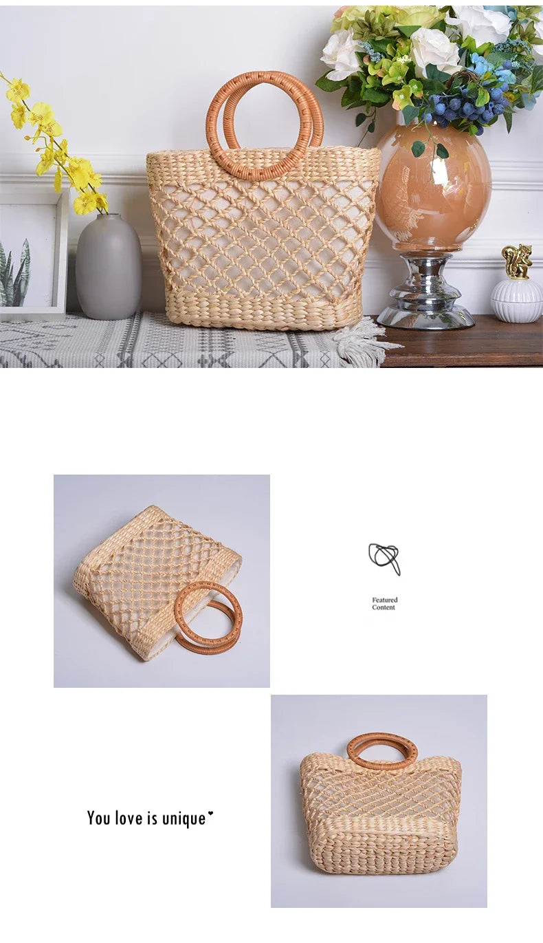 Geantă de plajă pentru femei, geantă de vară elegantă, țesută, din paie, Bohemia, tricotată, mare, geantă de mână pentru vacanță, casual, 2022