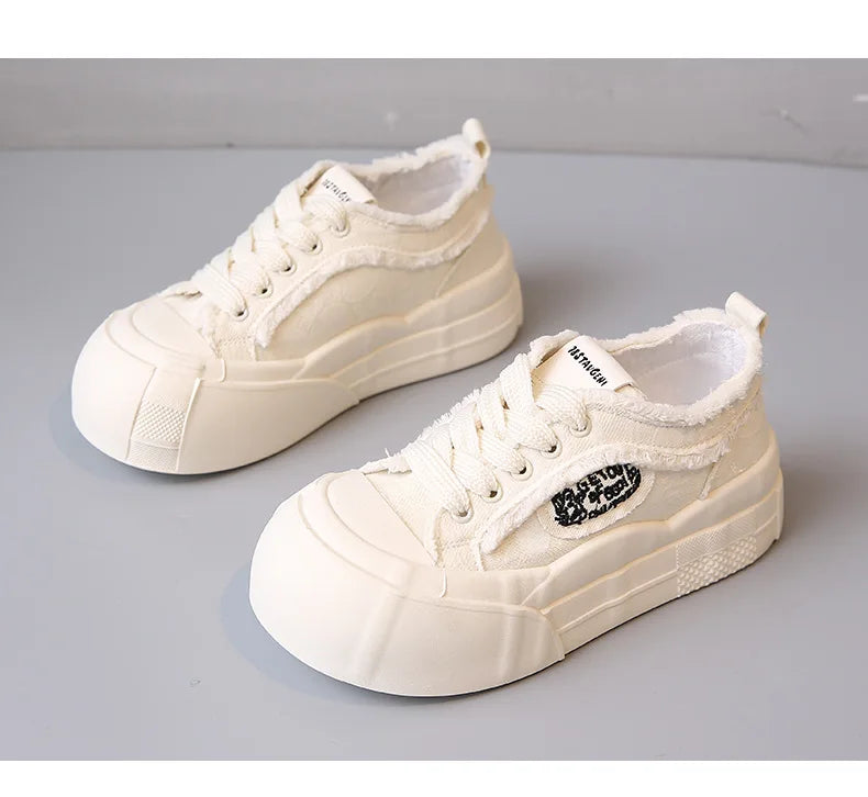 Womens Platform Sneakers White Tennis Shoes Woman Casual Low Top Fashion Chunky Canvas Sneakers 2025 New Spring Summer Trainers